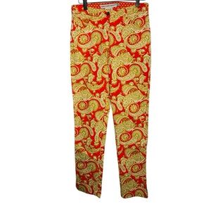 Gretchen Scott Small Red Beige Paisley Print Gripeless Skinny Jean Pants